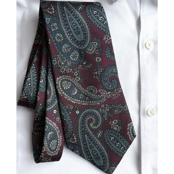Vintage Paisley Italian Silk Tie State Street Jordan Marsh Burgundy Teal USA
