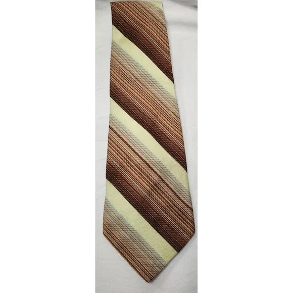 Vtg 70s National Shirt Shop Kipper Tie Brown Gold Stripe Dacron Polyester Wide