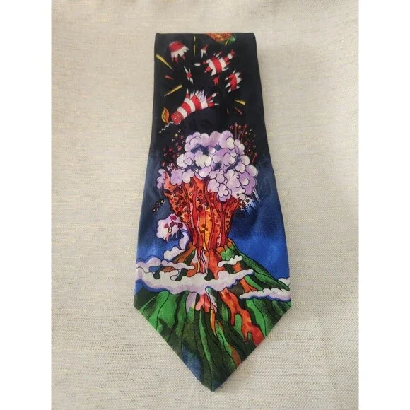 Vintage Volcano Explosive Tie 1992 Nicole Miller Fun 100% Silk Black