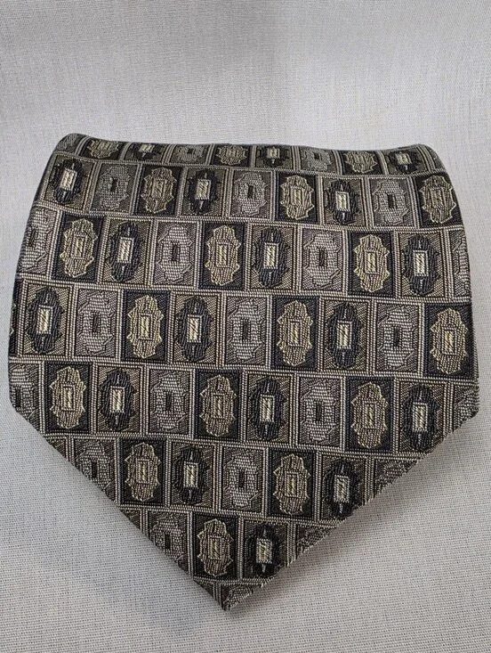 Robert Talbott Gray Gold Geometric Silk Tie Made in USA