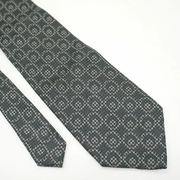 Alfani Black Beige Woven Silk Tie Wide‎ Geometric