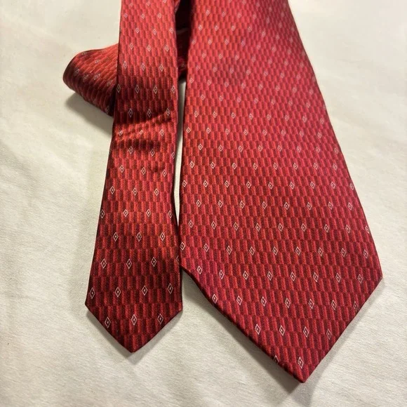 Vtg Murano Mens Necktie Tie Red Grey Geometric Silk 58
