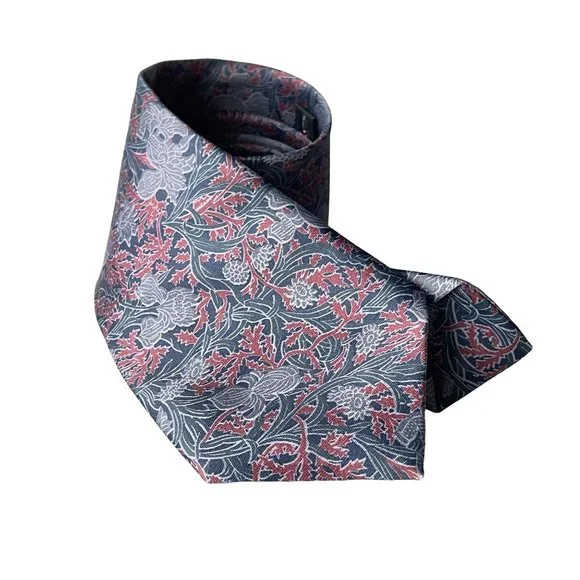Vintage‎ Rome Silk Men's Necktie Floral Print Blue Gray Red Neckwear