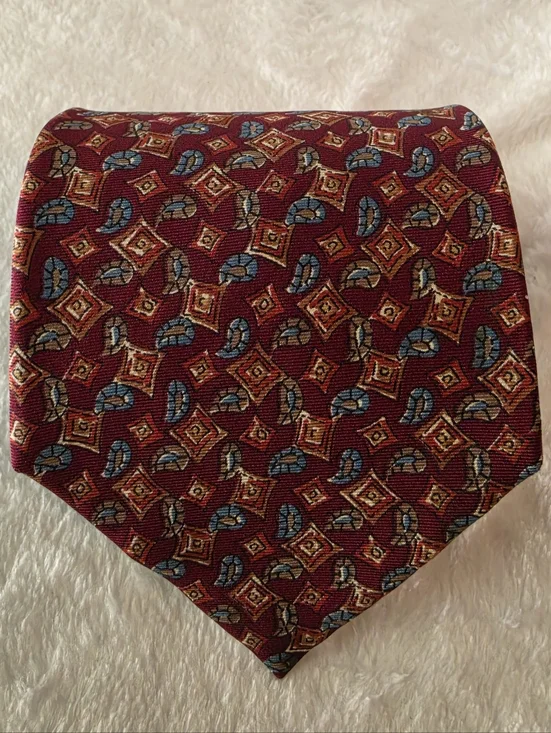 Vintage Hunting Horn Classics Men's Necktie Burgundy Tan Paisley Geometric Tie
