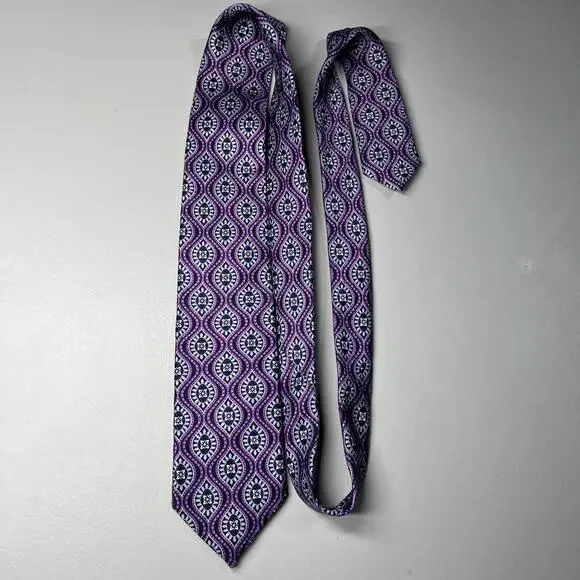 JZ Richards Boulder Silk Tie Purple Mens Designer Medallion Hand Made Necktie