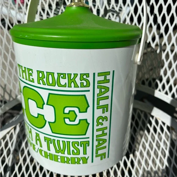 Vintage Retro Authentic 1970’s Bubble Font Lime Green Mid Century Ice Bucket