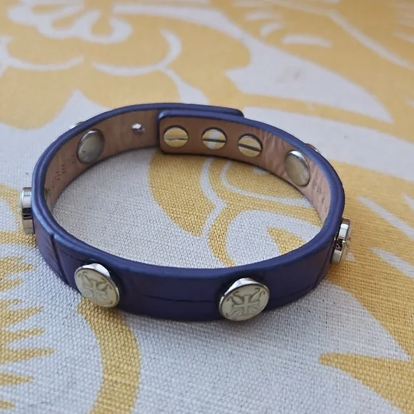 Rustic Cuff Leather Stud Bracelet Purple Gold Adjustable