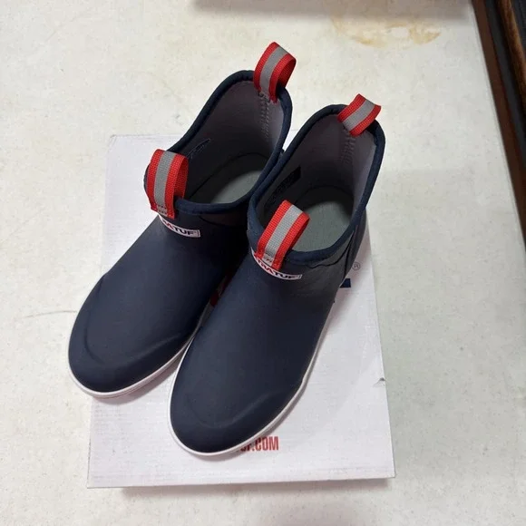 XTRATUF Ankle Deck Boot Mens Size M8 Navy/Red Fishing Boots Waterproof FREE SHIP