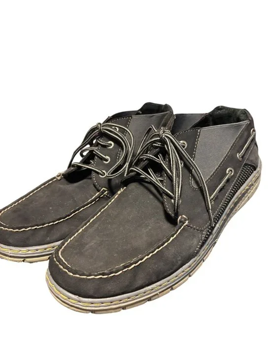 Sperry Top Sider Lace Up Leather Mesh Boat Shoes Black Gray Sz 13 Outdoor Travel