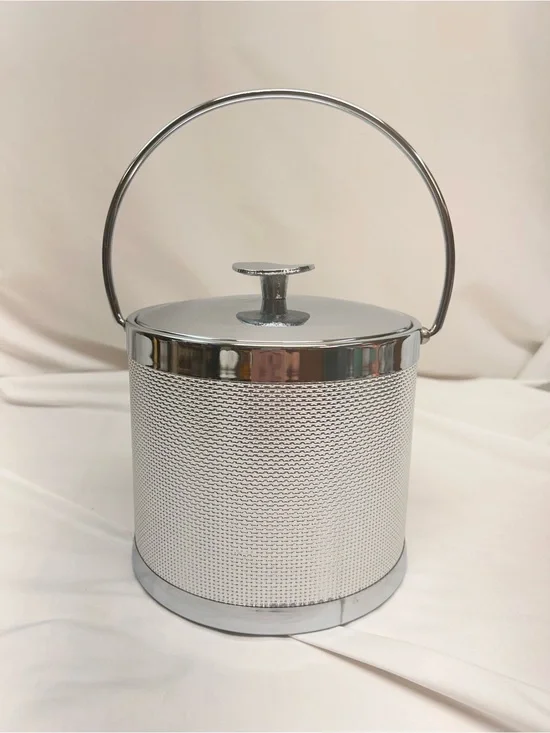 MCM Serv-Master Textured Ice Bucket with Handle - Silver Vintage