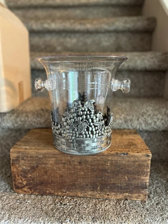 Ice Bucket with Ornate Silver Grape Motif