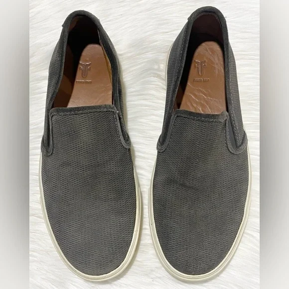 Frye‎ Brett Leather Perf Slip On Loafer Shoes Slate Gray 9.5