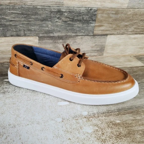 Steve Madden Astonn Mens Boat Shoes Sz 13 Tan Leather Casual Comfort Lace Up