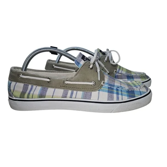 Sperry Top-Sider Boat Shoes Women‎ 10M Plaid Canvas blue East Coast Old Money