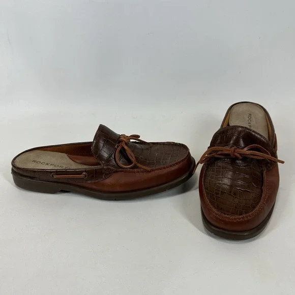 Rockport Nautical Boat Slide Shoes Women's Size 9 M Brown Leather