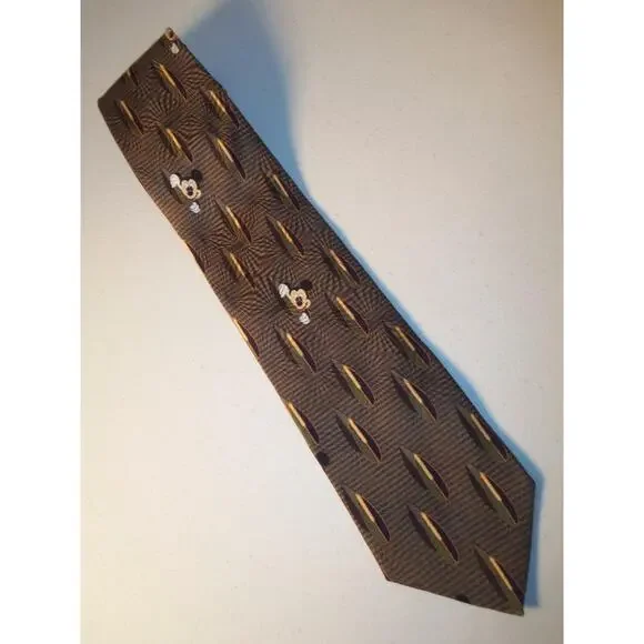 Walt Disney World Olive Green Teardrop Design Mickey Mouse Necktie Tie -1215T20