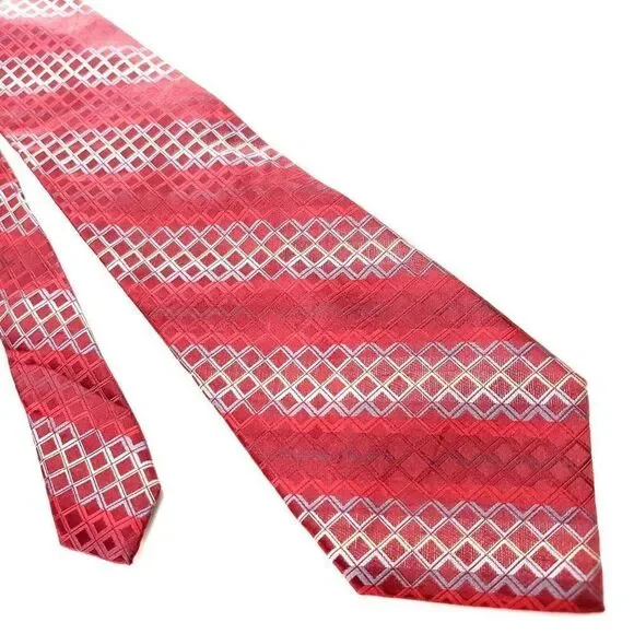Perry Ellis Portfolio Red Silk Tie Woven‎ Check Regimental