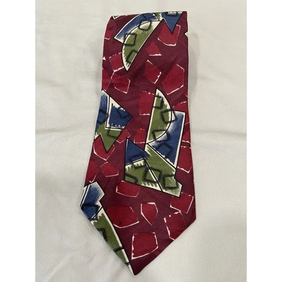 VTG Marina di Carrara Tie Abstract Burgundy Green Italian Silk 59x3 7/8