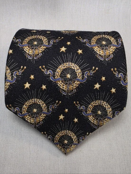 Metropolitan Museum of Art Black Gold Crest Star Silk Tie 57x4