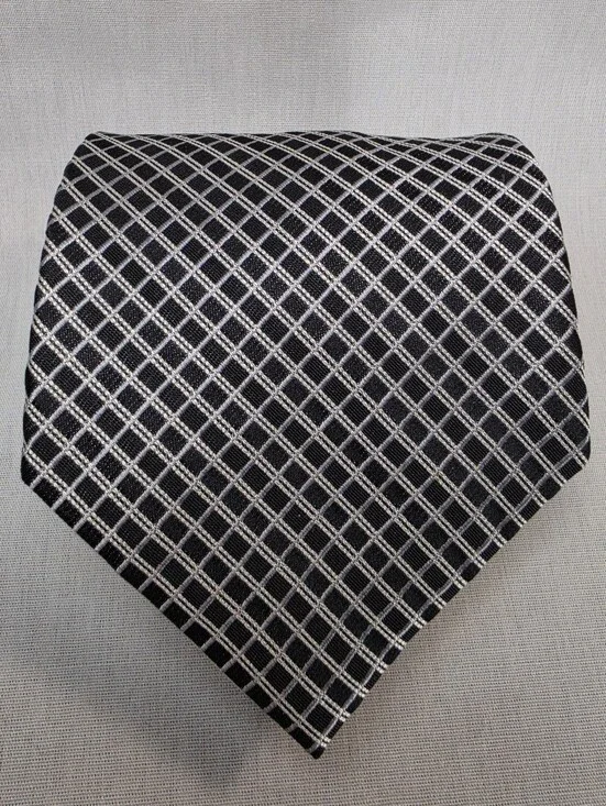 Jones New York Black Tie with Silver Windowpane Pattern