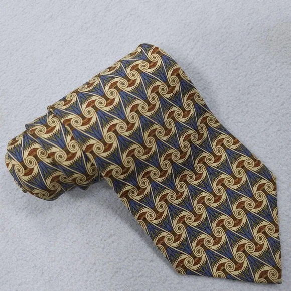 VINTAGE Burberrys Tie Mens Silk Blue Gold Geometric Pattern Egyptian 90s USA