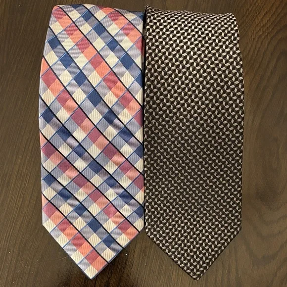 Michael Kors & Nautica 100% Silk Tie Bundle | Set of 2 | Checker & Pattern Set