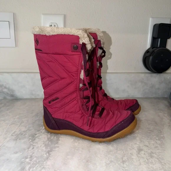Columbia Minx Mid III Omni-Heat Waterproof Boots Wine Berry Girls Size 3
