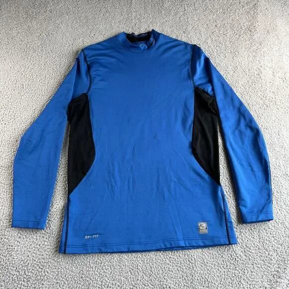 Nike Shirt Mens‎ Large Blue Black Pro Combat Hyper Warm Dri-Fit Athletic Fit Top