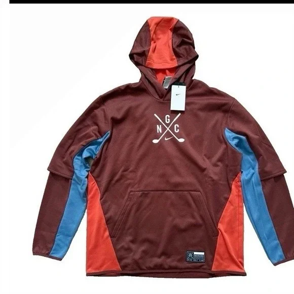 Nike Golf Club Mens Hoodie Maroon Blue Orange Golf Club Logo Tagged‎ L