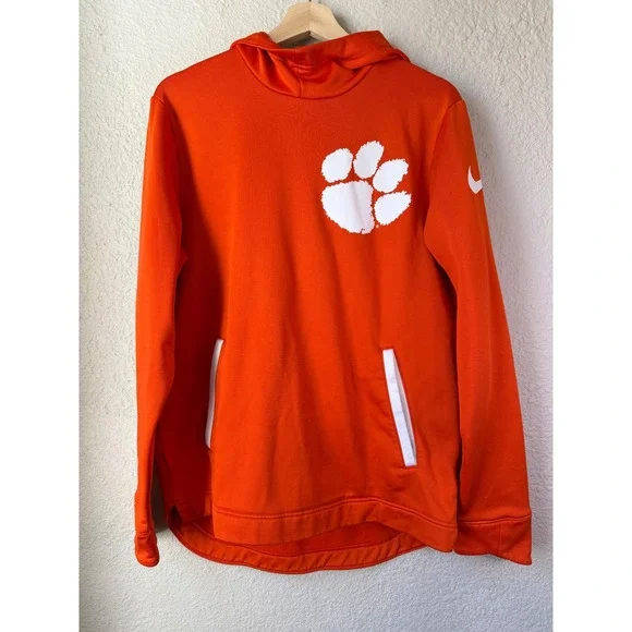 Nike Therma‎ Fit Clemson Tigers Hoodie Orange Swoosh Pullover Men's M NCAA
