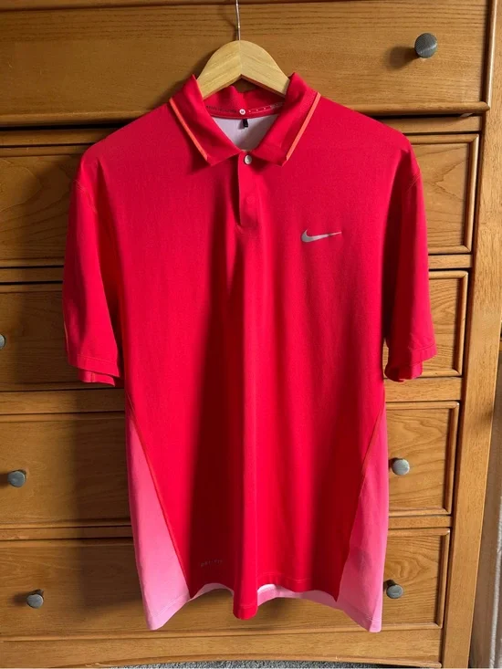 Nike Golf Tiger Woods Collection Mens Performance Dri Fit Polo Size Medium Red