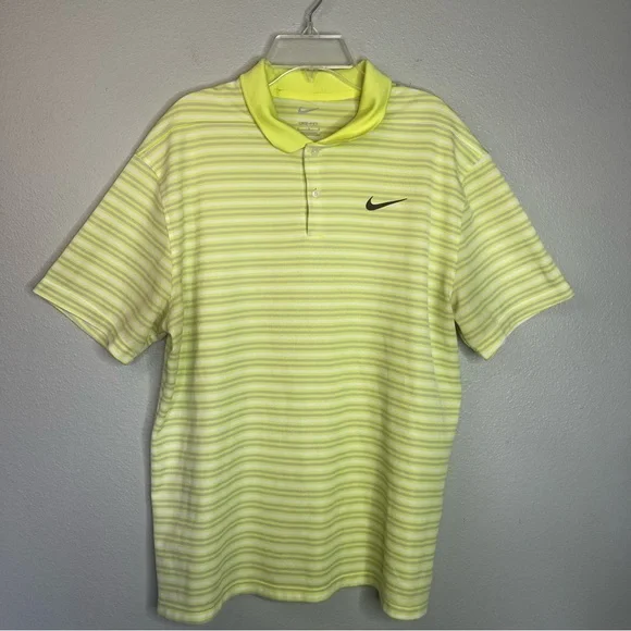 Nike Drifit Polo Classic‎ Men Small Yellow Stripe Casual Career Golf Performance