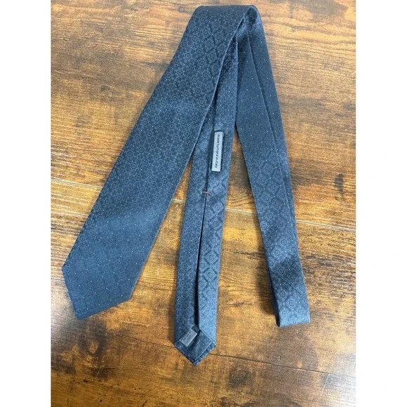 John Varvatos Mens Navy Blue Silk Geometric Medallion Tie Made in Italy Hand