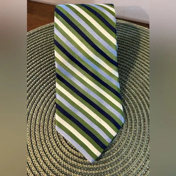 Vintage Tommy Hilfiger Silk Neck Tie Puple Blue Yellow Striped USA Made Preppy