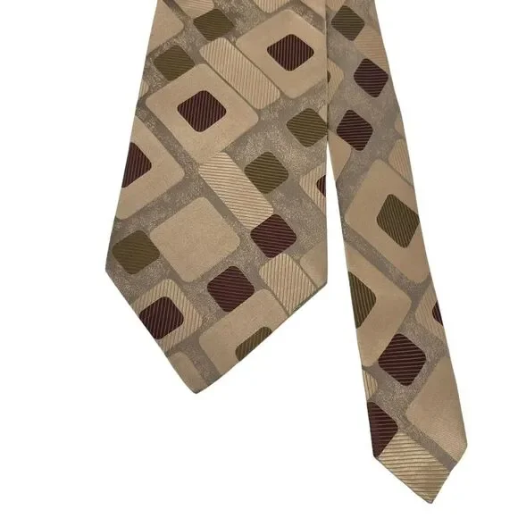 Vitaliano Pancaldi Men's Tie Geometric Beige/Gold/Brown Silk 3 5/8