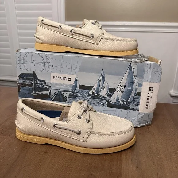 Sperry Top-Sider A/O Ice Boat Shoes Mens Size 6 Off White Leather Non-Marking