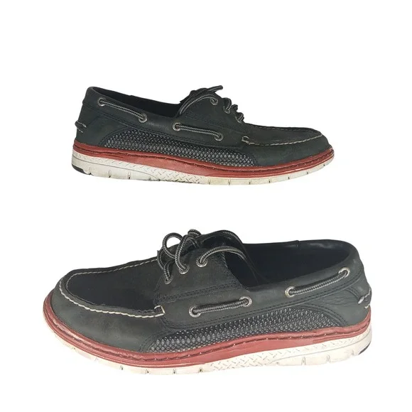 Sperry Top-Sider‎ Mens Boat Shoes Leather Black Gray Mesh Red Trim Size 9.5M
