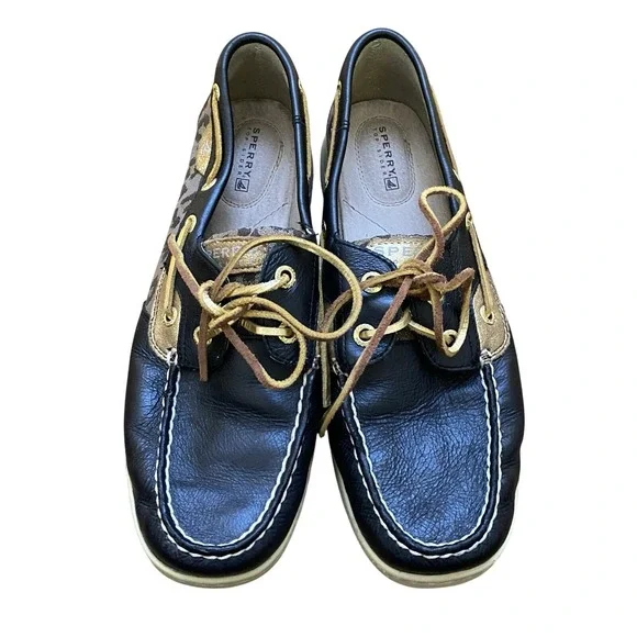 Sperry Top Sider Boat Shoes Leather Multicolor Gold Slip On Women 8.5 Fisherman