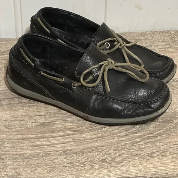 LL Bean 301043 Grand Lake Moccasins‎ One-Eye Bison Black Boat Shoes Men's 7 Wide