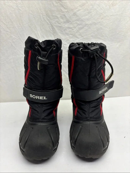 Sorel Black with Red Trim Snow Boots, SZ 1 little boy, box 41