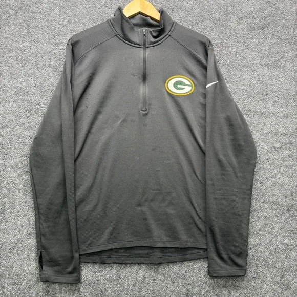Nike Dri-FIT Green Bay Packers Pullover Mens Large Gray 1/4 Zip Fleece Running