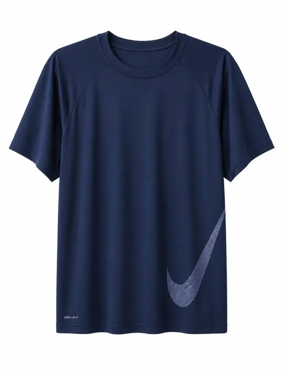 NIKE DRI-FIT,LARGE SIDE LOGO,DARK BLUE, SHORT SLEEVE,SPORT T-SHIRT.SIZE-…