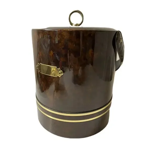 MCM Vintage Georges Briard Vinyl And Brass Ice Bucket Entertaining Mid Century
