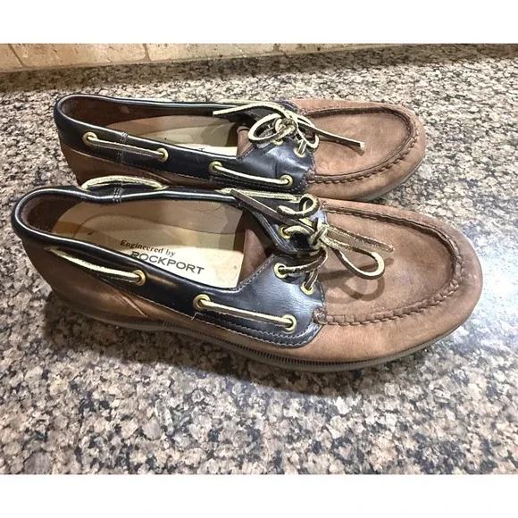 Rockport Mens K71275 Leather Boat Shoes Brown Navy Blue Loafers Size 9W