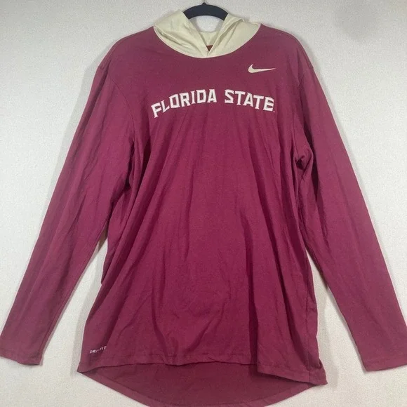 The Nike Tee Florida State Hooded Swoosh Shirt Men‎ Sz Large Dri-Fit Long Sleeve