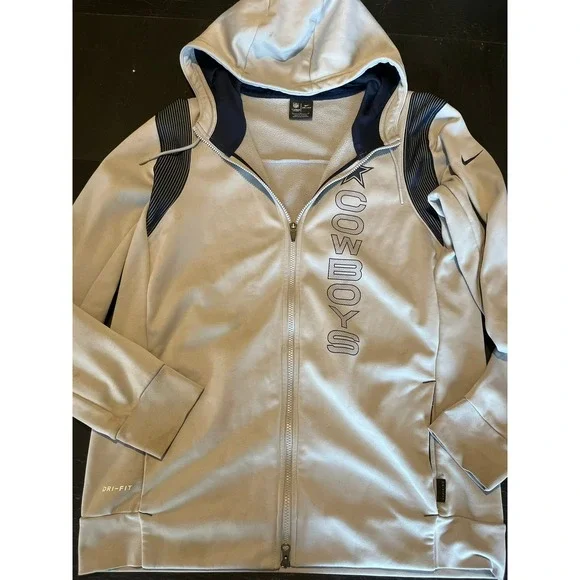 Nike NFL‎ Dallas Cowboys Dri-FIT Full Zip Hoodie Jacket Mens Large Light Gray