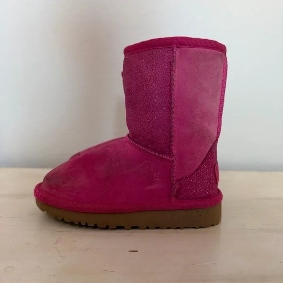 Ugg Pink Suede/Glitter Classic Short Boots