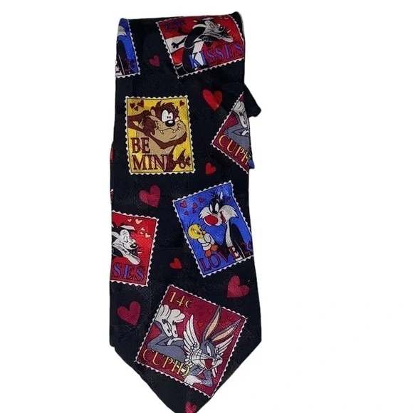 LOONEY Tunes Mania handmade 100% silk‎ valentines necktie