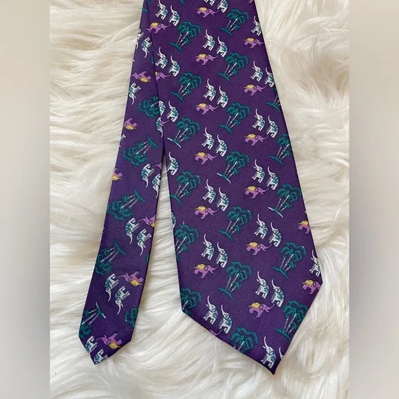 Elephants & Palm Trees Silk Tie Purple