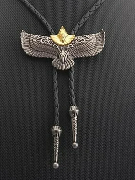 Bolo Tie Rodeo Cowboy Leather Necktie Western Flying Eagle NEW